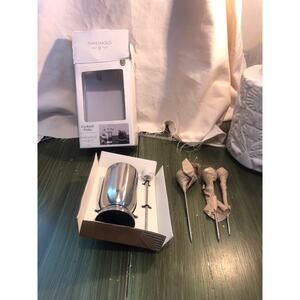 Threshold NIB White Marbled Cocktail Picks with Silver Cup Missing 2 Picks